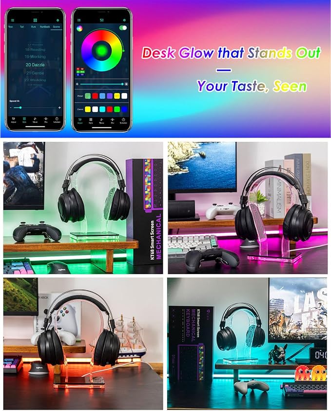 OAPRIRE Acrylic RGB Headphone Stand for Desk with Many Light Modes & Colors | Customizable 213 Lighting Modes & 60,000 Colors, with 4.8ft USB Power Cable, Universal, Sturdy, Gifts for Gamers Men - Image 3