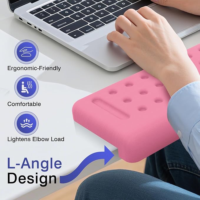 L-Shaped Desk Edge Cushion, 2 PCS Elbow Rest for Desk, Pink | Memory Foam, Ergonomic Support, Elbow Pad & Arm Rest for Palm, Wrist & Forearm, Non-Slip & Separate Design, Office & Home - Image 5