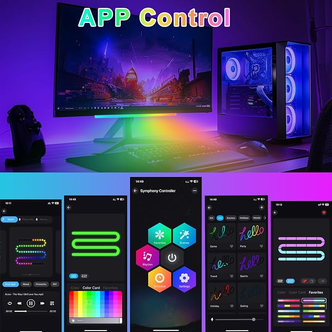 Under Monitor RGB Light Bar, 12 Inch USB Powered RGB Gaming Light Bar with APP Control, Music Sync LED Monitor Backlight, 5V 2A Ambient Desk Light for PC, Gaming Setup, TV, Desktop - Image 4