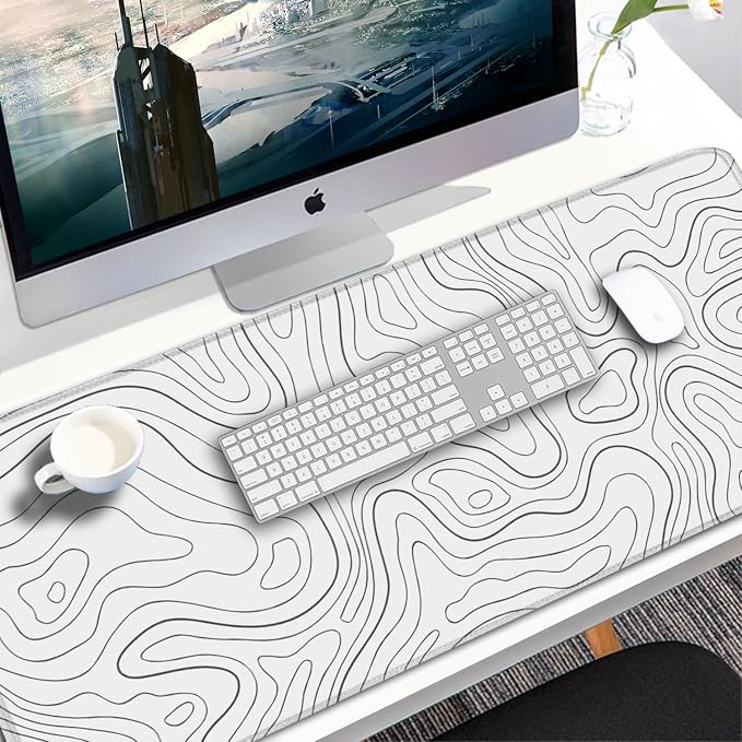 Extended Mouse Pad, 31.5x15.7 inch Large Gaming Computer Keyboard Mouse Mat, Water Resist Non-Slip Mousepad Rubber Base Long XXL Desk Mouse Pad for Work & Gaming, Office & Home, White Black Lines - Image 7