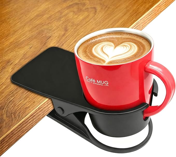 YOY Drink Cup Holder Clip - Table Desk Side Water Glass Beer Bottle Beverage Soda Coffee Mug Holder Cup Saucer Clip Design for Home Office, Black by YOY