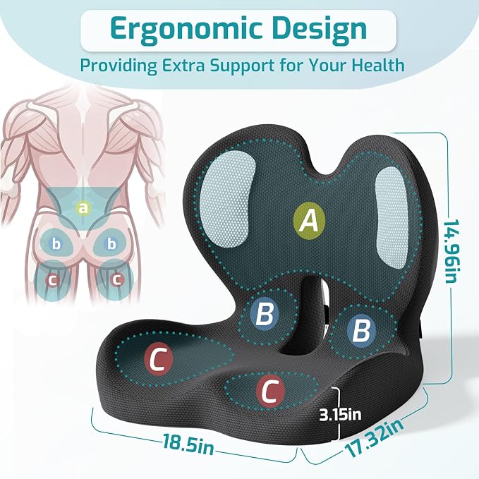 Ergonomic Seat Cushion, Office Chair Cushion with Lumbar Support Pillow | Improve Seat Comfort,Back Pain,Tailbone & Sciatica Relief,Memory Foam Seat Cushions for Office,Car,Home Chairs - Image 7