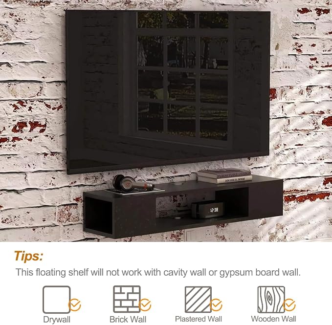 GHC Floating TV Stand, Wall Mounted Entertainment Center and Cabinet Shelf, TV Console with Storage，Media Console for DVD Player, Space-Saving Under TV Shelf for Bedroom, Living Room (Black) - Image 7