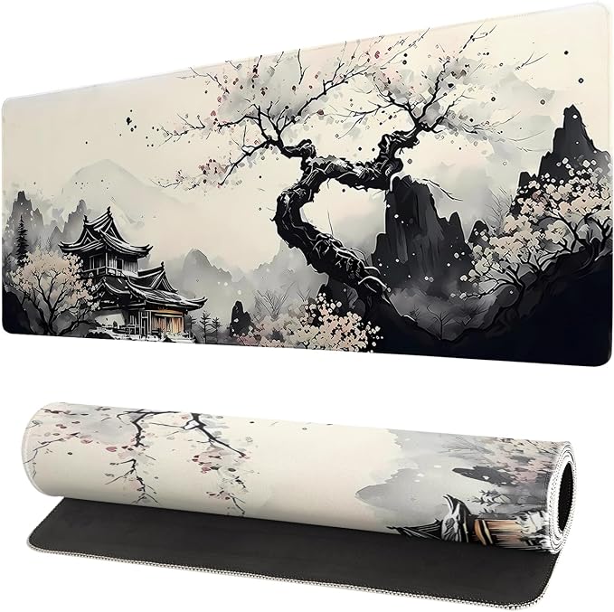 Extended Gaming Mouse Pad, Large Gaming Mouse Waterproof with Stitched Edges, Non-Slip Desktop Pad for Home and Office, Level Up Your 31.5x11.8 Inch… (wash Painting) by Brecoy