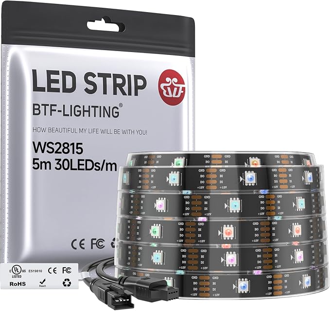 BTF-LIGHTING WS2815 LED Strip Light UL Listed 16.4FT 150 LED DC12V IP67 by BTF-LIGHTING
