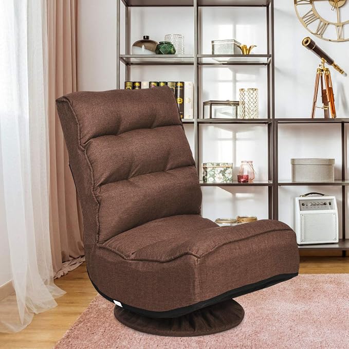 Giantex 360 Degree Swivel Floor Chair, Folding Floor Gaming Chair with 6 Positions Adjustable, Lazy Sofa Lounge Chair w/Tufted Back Support, Video Gaming Chair for Reading TV Watching (Brown) - Image 8