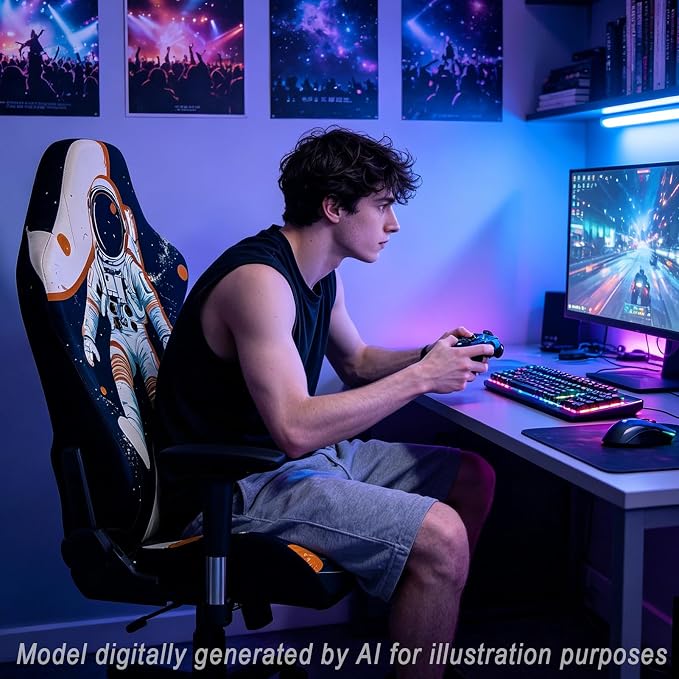 Gaming Chair Covers, 3D Printing Stretch Fit Scratch Resistant | Easy to install, Soft Breathable, Cat Scratch Proof, Washable Gaming Chair Seat Cover with Armrest Cover (No Chairs)(D) - Image 2