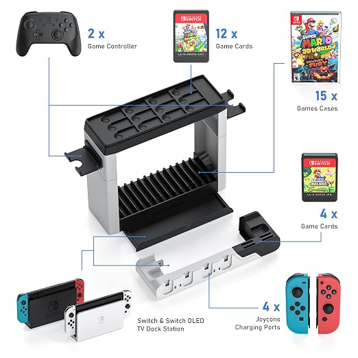 Switch Game Storage with Controller Charger for Nintendo Switch & OLED Model, MLIFEMFUL Switch Charging Dock Charges 6 Joycons, Switch Gaming Accessories Holder Desk, Switch Game Gift Card Organizer - Image 4
