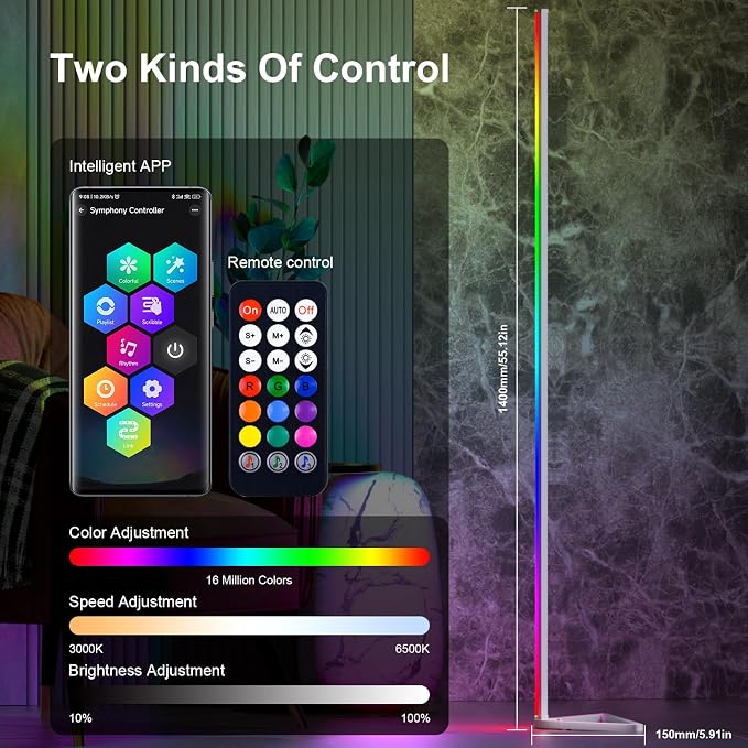 MIHEAL Corner Floor Lamp - Smart RGB LED Corner Lamp with App and Remote Control, 16 Million Colors & 68+ Scene, Music Sync, Timer Setting -for Living Rooms, Bedrooms, and Gaming Rooms - Image 3
