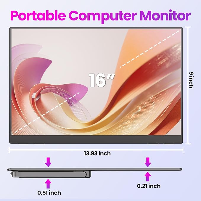 Upperizon Portable Monitor 16 inch 2K QHD 2560X1600 145% sRGB, 144Hz USB-C, 120Hz HDMI, Travel Monitor for Laptop MacBook PC Surface PS5 Xbox, External Display with Kickstand & Speaker VESA Compatible - Image 8