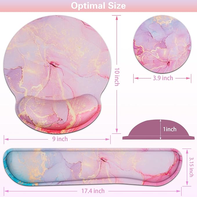 Mouse Pad with Wrist Rest Pink, 3-in-1 Wrist Support Mousepad Set, - Image 6