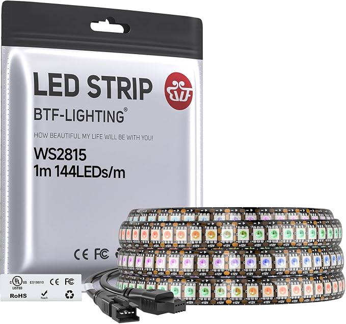 BTF-LIGHTING WS2815 LED Strip Light UL Listed 3.2FT 144 LED DC12V IP65 by BTF-LIGHTING
