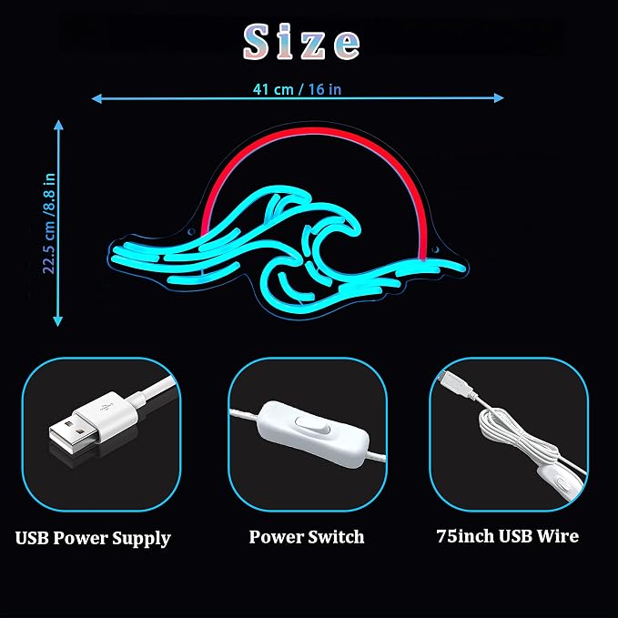 Dleouly Sunset Neon Sign for Wall Decor, Wave Sign LED Light Sign for Bedroom Wall, Dimmable Neon Lights Signs for Man Cave Bedroom, Living Room, Party, Bar, USB Powered (8.8 * 16in) - Image 3