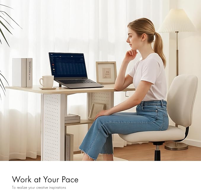 EUREKA ERGONOMIC Gaming Desk Computer, 37" Rolling Desk on Wheels for Small Space, Mobile Computer Cart with Pegboards Adjustable Shelves for Gaming PS Switch, Craft Station, Home Office - Maple - Image 3