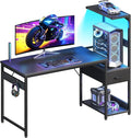 Casaottima 48'' Gaming Desk with LED Lights & CPU Stand, Reversible Computer Desk with Storage Shelves & Fabric Drawer, Modern PC Gamer Table with Headphone Hook, Carbon Fiber Black by Casaottima