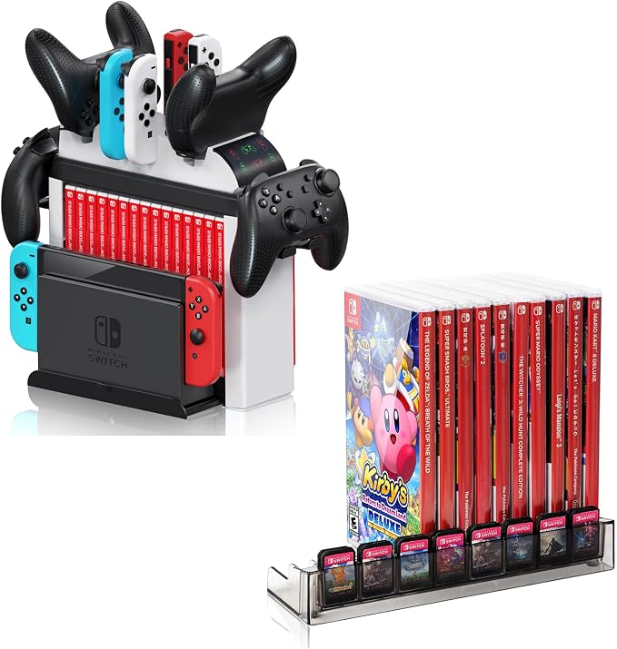 Switch Organizer Holder and Charging Dock for Nintendo Switch & Switch OLED Joy-Cons/Original Switch Pro Controller - Nargos Switch Game Storage Rack Stand Accessories kit by Nargos
