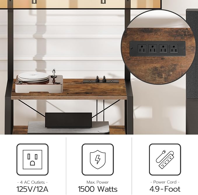HOOBRO Rolling TV Stand with Mount and Power Outlet Up to 55 inch TV, Corner Entertainment Center, Small TV Stand with 3-Tier Storage Shelves for Living Room, Bedroom, Rustic Brown and Black BF66UDS01 - Image 5