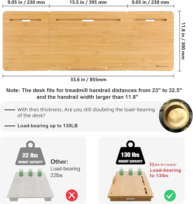 Nnewvante Treadmill Desk Attachment Bamboo Walking Laptop Stand Holder Workstation Adjustable Desktop Laptop Tray for Treadmill - Image 5