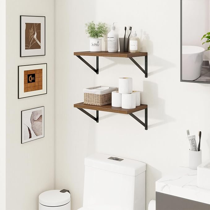 Axeman Deep Floating Shelves, 16'' x 10'' Walnut Wall Shelves Set of 2 - Image 2