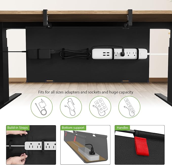 KEEGH No Drill Fabric Under Desk Cable Management Tray 28 in,Black - Image 3