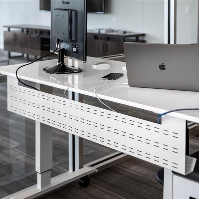 Stand Up Desk Store Under Desk Cable Management Tray Black Horizontal Computer Cord Raceway and Modesty Panel (White, 51") - Image 2