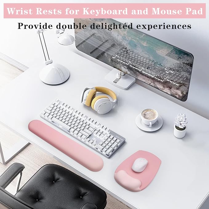 Wrist Rest for Keyboard and Mouse, Ergonomic Gel Computer Keyboard Wrist Rest with Memory Foam, Keyboard Wrist Support Pad for Long Hours of Work, Gaming, Studying-Relieve Wrist Pain (GD-Pink) - Image 5