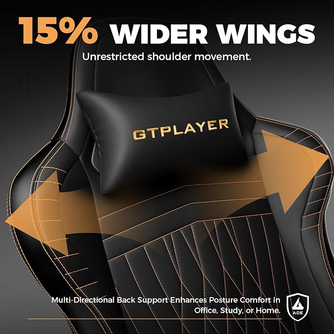 GTPLAYER ACE-PRO Music Gaming Chairs – Built-in Speakers, App Support & Bluetooth Control, Computer Game Chairs with Footrest for Adults, Ergonomic, Reclining, Linkage Armrest, Black & Orange Stitch - Image 7