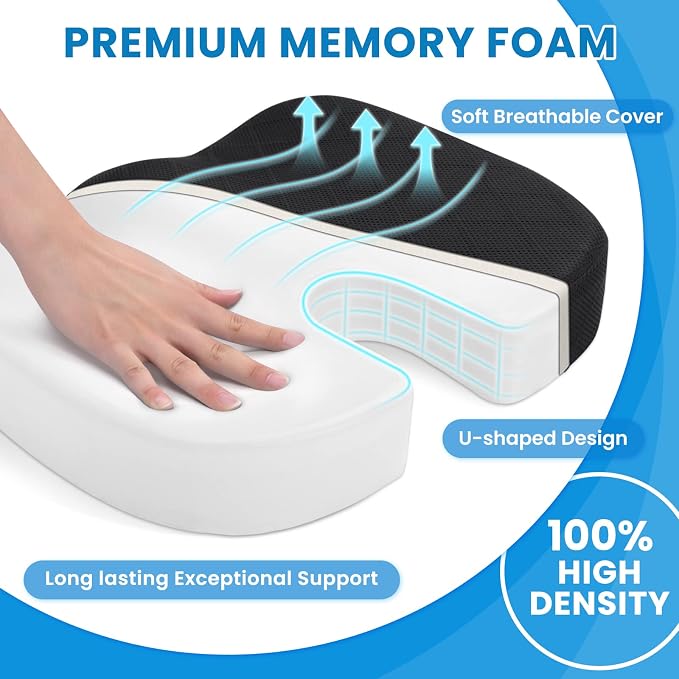 TushGuard Seat Cushion, Office Chair Cushions, Car Seat Cushion, Non-Slip Sciatica & Back Coccyx Tailbone Pain Relief Chair Pad for Computer Desk, Wheelchair, Driving (Black, X-Large) (Pack of 2) - Image 3