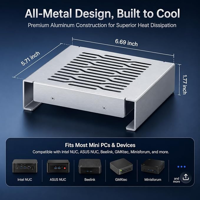 Aluminum Mini PC Cooler Stand with 120mm Fan - Image 3