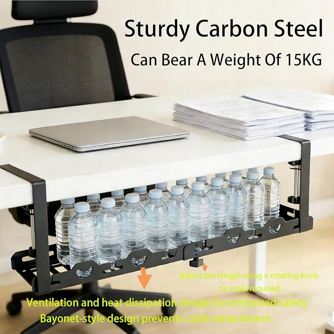 No Drill Under Desk Cable Tray, Heavy Duty Metal Organizer - Image 6
