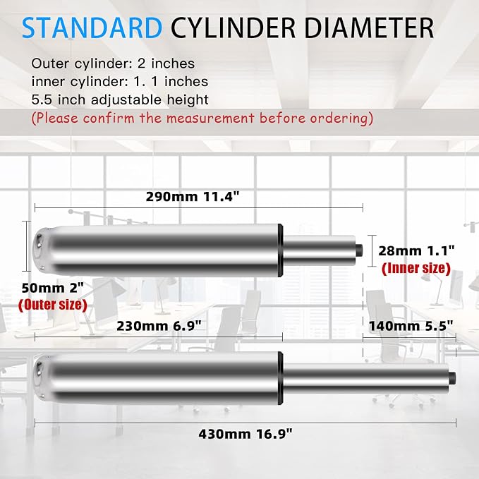 Omyoffice 5.5” Office Chair Cylinder Replacement, Class 4 Piston (Silver) | Heavy-Duty 1000 lbs, Hydraulic Pneumatic Gas Lift, Universal Fit Most Executive Gaming Desk Chairs - Image 7