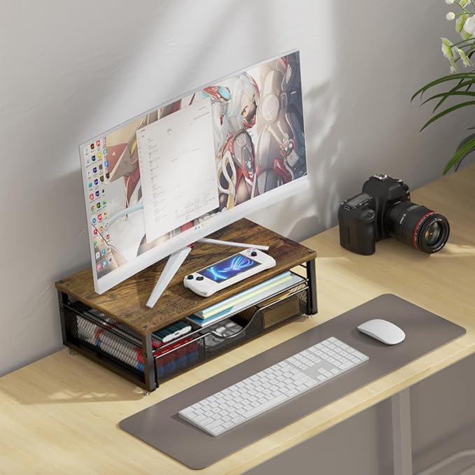 gianotter Computer Monitor Stand Riser with Drawer | Wood Desk Organizers and Accessories Desk Accessories & Workspace Desktop Organizers Storage for Printer Stand (Wood) - Image 3