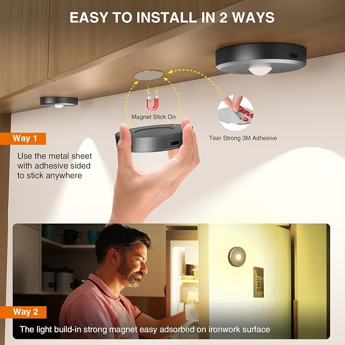 RGB Puck Lights with Remote Control, 2000mAh Rechargeable Stick on Led Lights, 9 Colors & 2 Dynamic, Tap Light with Timing,Under Cabinet Lighting for Closet,Kitchen,Cabinet,Shelf,Grey, 5 Pack - Image 6
