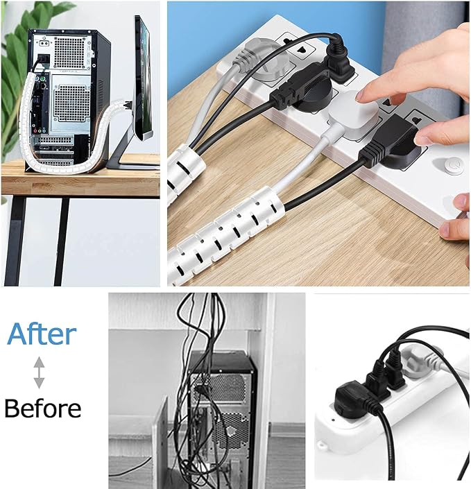 Large Cable Management White Computer Wire Sleeve Organizer Coiled Under Desk Tubes 2 PCS, 1.1 inch -5 ft EZ Spiral Cable Bundler Cover for TV Office, Pet Chew and Bite Proof Cable Protector - Image 3