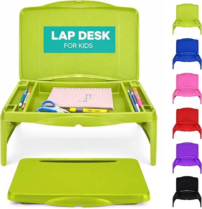 MAVOCRAFT Foldable Kids Lap Tray with Storage - Portable Lap Desk Kids & Adults - Kids Lap Desk for Breakfast in Bed, Serving Tray, Car Desk & Gaming (Green) by MavoCraft