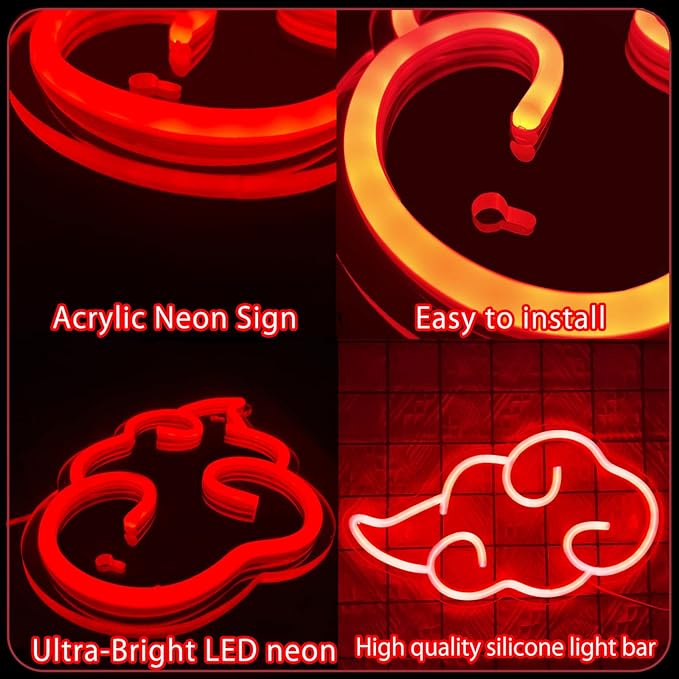 Dleouly Anime Neon Sign, LED Red Cloud Neon Signs for Wall Decor, Dimmable Gaming Neon Sign Wall Signs USB Night Neon Light for Bedroom Game Room Man Cave Party, Gifts for Your Son, Boyfriend(12x7in) - Image 2