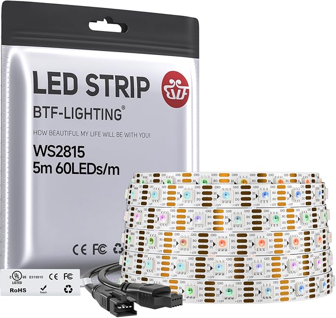 BTF-LIGHTING WS2815 LED Strip Light UL Listed 16.4FT 300 LED DC12V IP30 by BTF-LIGHTING