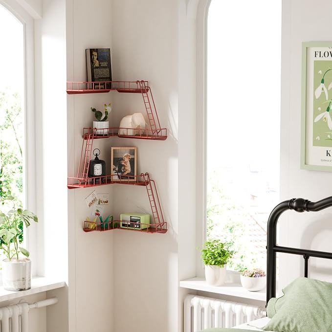 Fire Escape Wall Shelf - Modern City Style 4-Tier Corner Wall Shelves, Easy to Install Metal Ladder Shelf for Figures, New York Decorative Shelves for Bathroom, Living Room & Home Decor, Red - Image 4