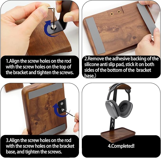 GEVO Headphone Stand, Walnut Wood Headset Stand with Controller Holder, Headphones Holder for Gaming, Office and Desk Compatible with AirPods Max, Bose, Sennheiser, Corsair - Image 7