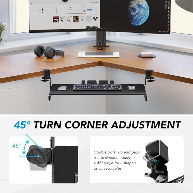 AX WABER Keyboard Tray Under Desk Pull Out with 3 Height Adjustable Extra Sturdy C Clamp Mount System, 32.8 (38 inch Including Clamps) x 12 Inch Slide-Out Platform Computer Drawer for Typing - Image 8