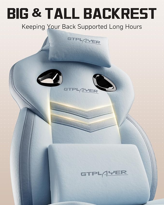 GTPLAYER Gaming Chair for Adults, Ergonomic High Back Chair with Footrest | Big & Tall Computer Video Gaming Chair, Comfort Wide Seat with Lumbar Support for Big/Tall, Office/Home, Velvet, Blue - Image 4