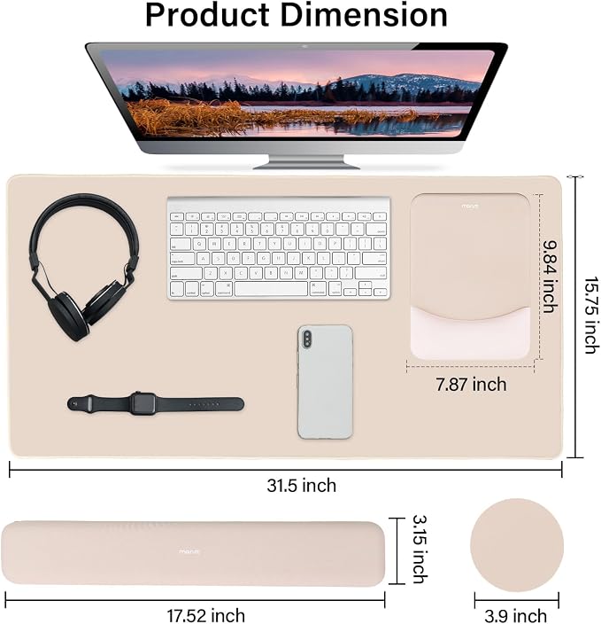 MOSISO Keyboard Mouse Pad Set, Large Gaming Mouse Pad&Keyboard Wrist Rest | Rectangular Mousepad with Wrist Rest&Coaster, Ergonomic Non-Slip&Easy Typing Pad with Curved Silicone Lining, Apricot - Image 2