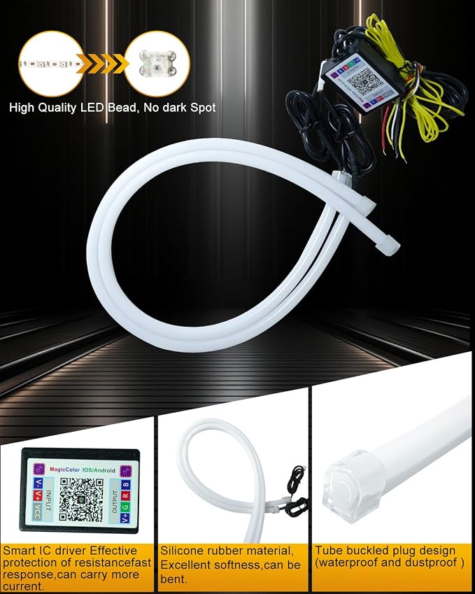 Qasim Sequential LED Strips APP Bluetooth Control RGB Multi Color Headlight 24Inch LED Daytime Running Lights Flexible DRL Tube Strip 12V 2-Pack - Image 4