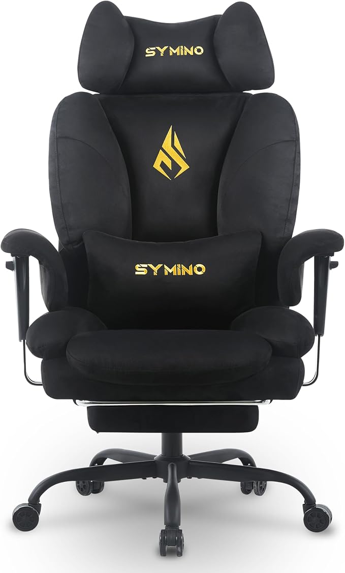 Symino Gaming Chair with Footrest, Up/Down Armrests, Suede Fabric Ergonomic Office Chair, 150° Recline Computer Chair for Desk, Black by Unknown