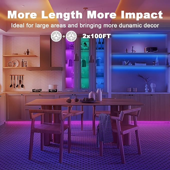 dalattin Led Strip Lights 200ft (2 Rolls of 100ft), Led Lights for Bedroom with App & Remote Control, 24V Led Lights Strip for Room & Festival Decoration - Image 4