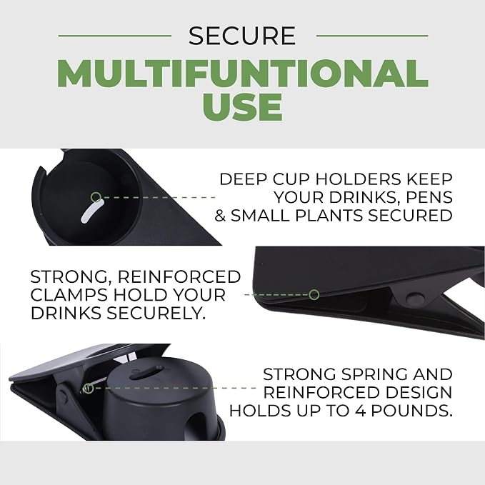 Desk Cup Holder Clamp 2 Pack, Clip On Mug Holder, Phone Slot, Non Slip Grip - Image 7