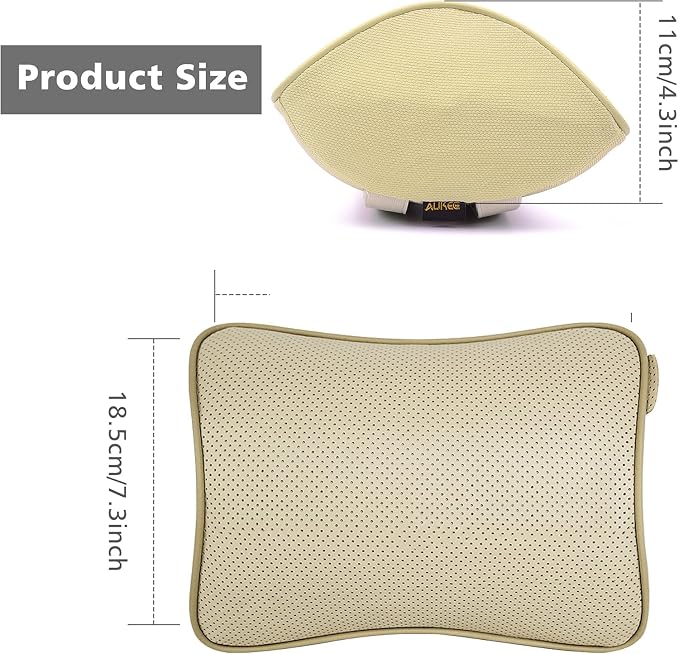 Aukee Car Headrest Pillow Memory Foam Car Neck Pillow Soft Leather Headrest for Driving Home Office Beige (1PC) - Image 6