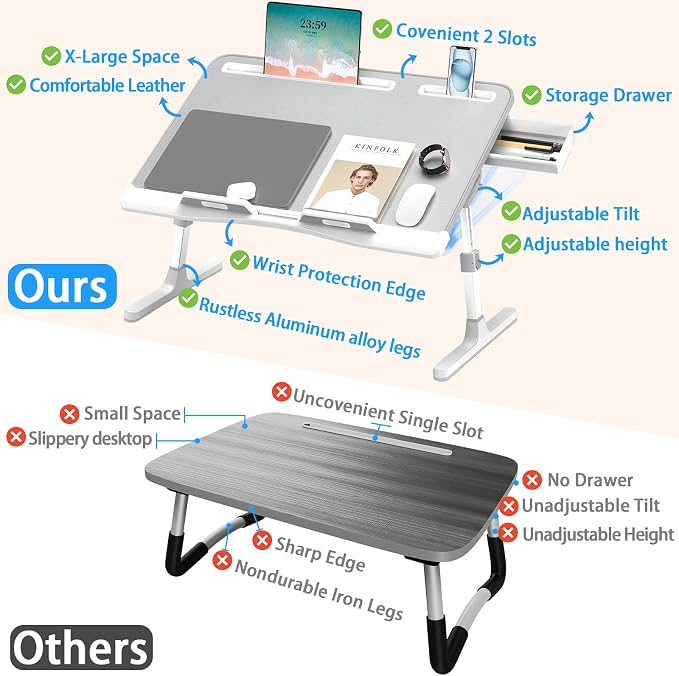 Laptop Desk for Bed, EVETTO X-Large Adjustable Laptop Table, Grey - Image 5