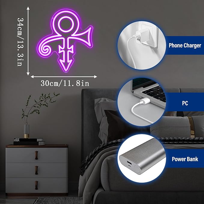 Prince Purple Symbol Neon Signs for Wall Decor,Dimmable Music Singer Love Symbol Sign,USB Powered Neon Light for Dorm Man Cave Bar Music Studio Party Birthday Gifts(11.8 * 13.3in) - Image 5