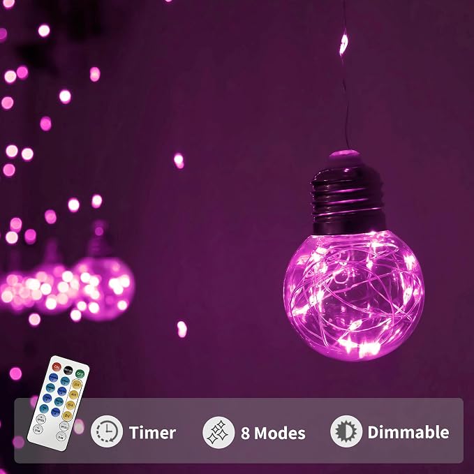 YOLIGHT Wishing Ball Curtain Lights 200 LED Window Curtain String Light with Remote, USB Battery Powered Twinkle Globe Fairy Lights for Wedding Party Bedroom Christmas Decoration (Pink) - Image 5